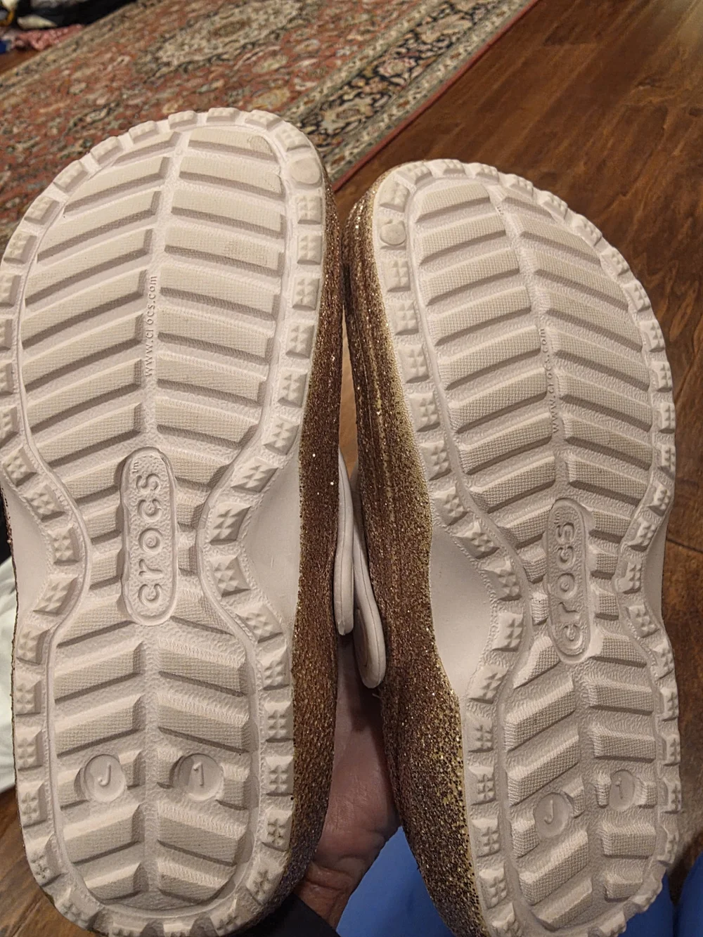 Crocs Kids' Lined Glitter Clogs in Rose Gold Juniors Size 1 EUC
